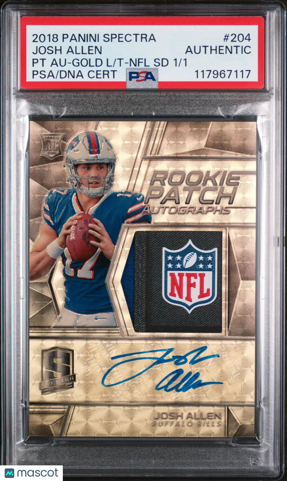 2018 Spectra Football Josh Allen RC Patch Auto NFL Shield Gold 1/1 PSA Authentic 