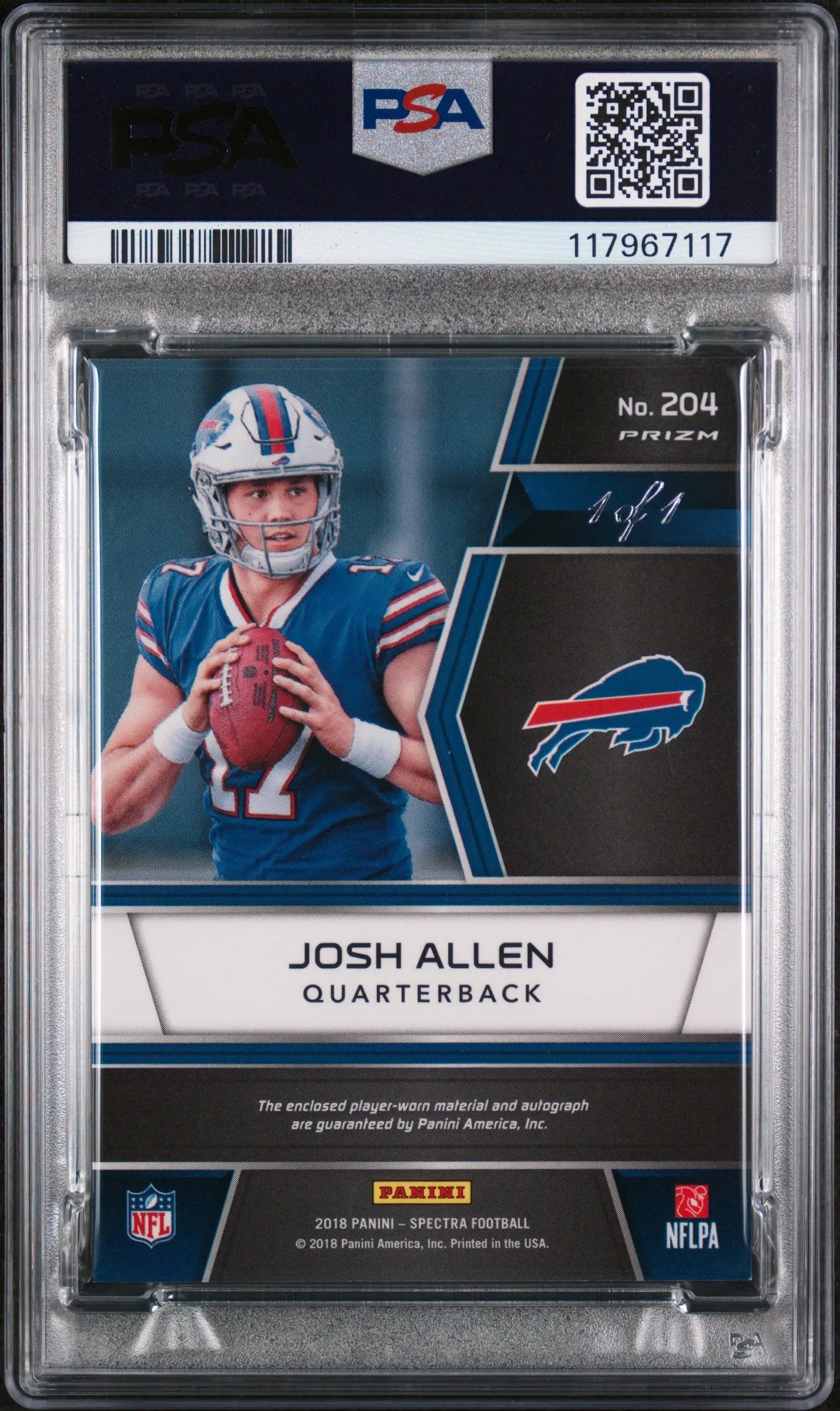 2018 Spectra Football Josh Allen RC Patch Auto NFL Shield Gold 1/1 PSA Authentic 