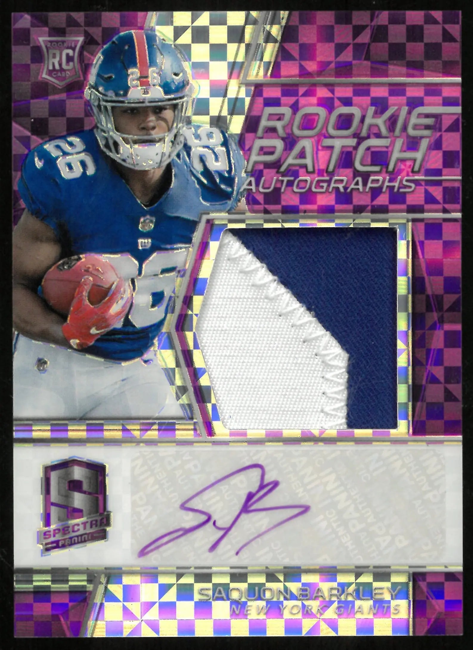 2018 Spectra Football Saquon Barkley RC Rookie Purple Patch Auto /50 
