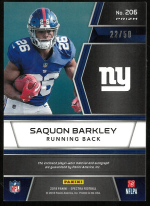 2018 Spectra Football Saquon Barkley RC Rookie Purple Patch Auto /50 