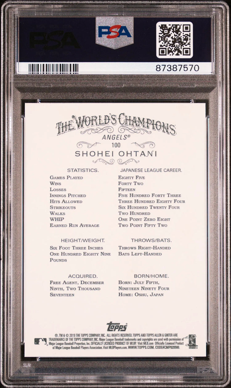 2018 Topps Allen & Ginter Baseball Shohei Ohtani RC Rookie PSA 10 