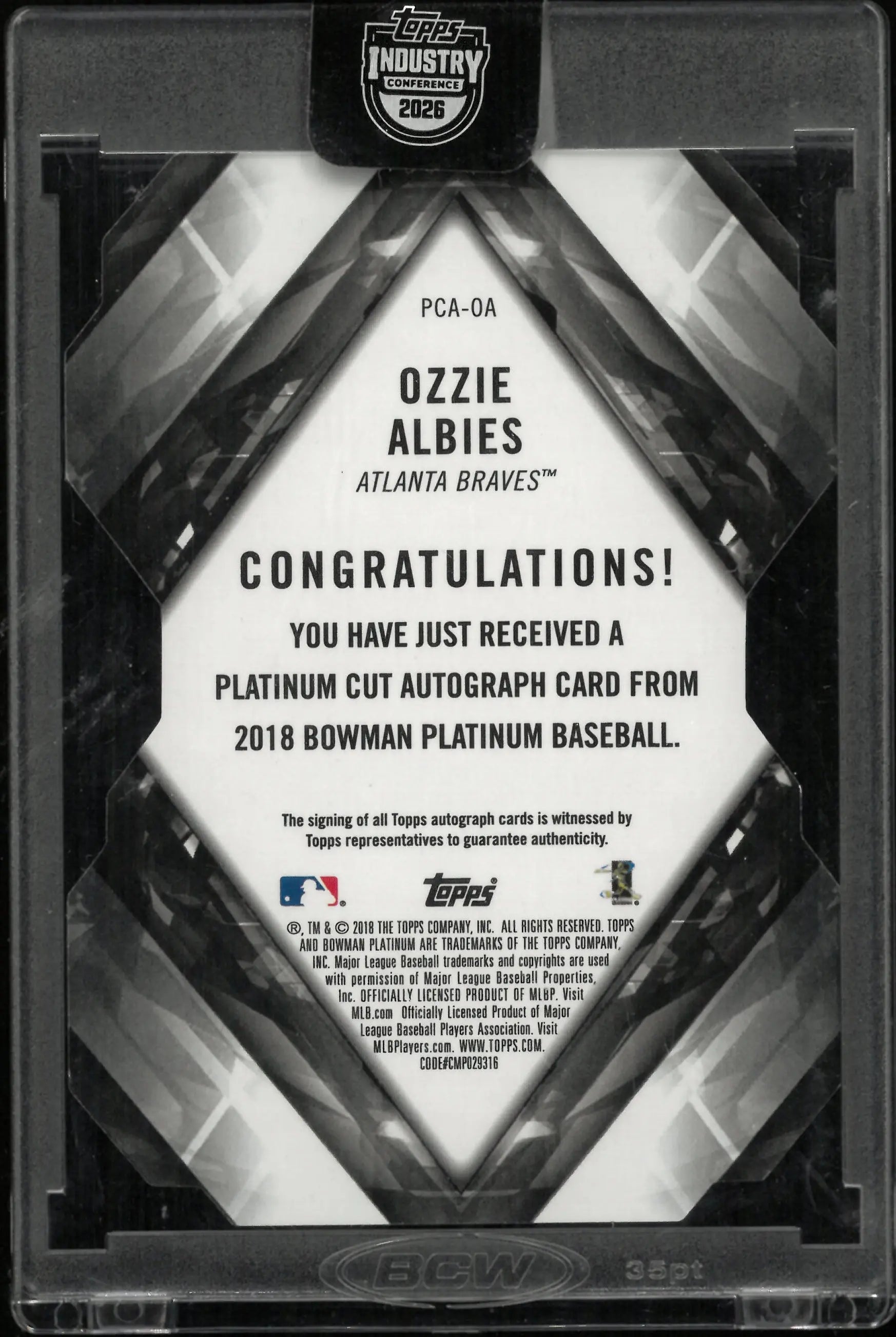 2018 Topps Bowman Platinum Rookie Autograph Ozzie Albies Auto RC /25 