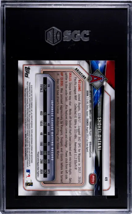2018 Topps Bowman Rookie Shohei Ohtani RC SGC 10 