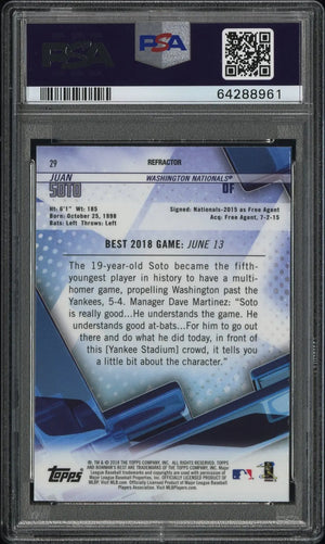 2018 Topps Bowman's Best Rookie Juan Soto Refractor RC PSA 10 