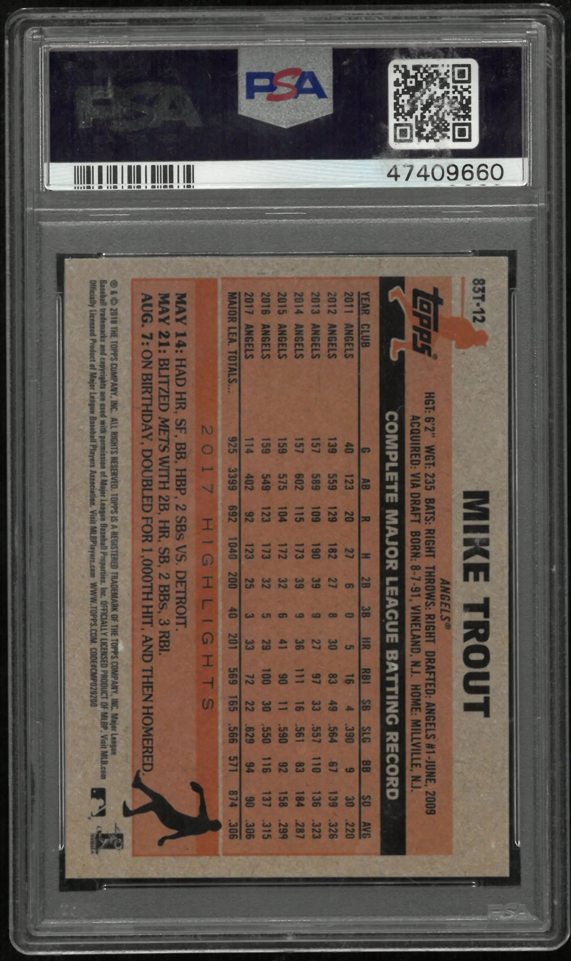 2018 Topps Chrome 1983 Topps Mike Trout #83T-12 PSA 10 