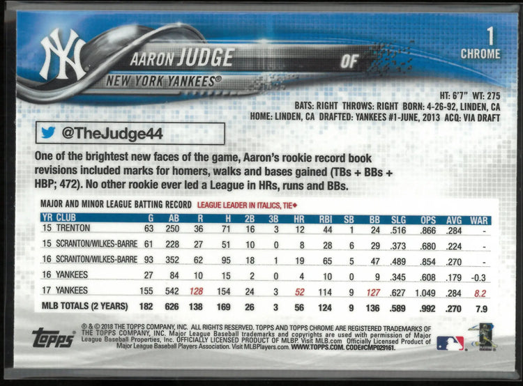 2018 Topps Chrome Aaron Judge Prism Refractor 