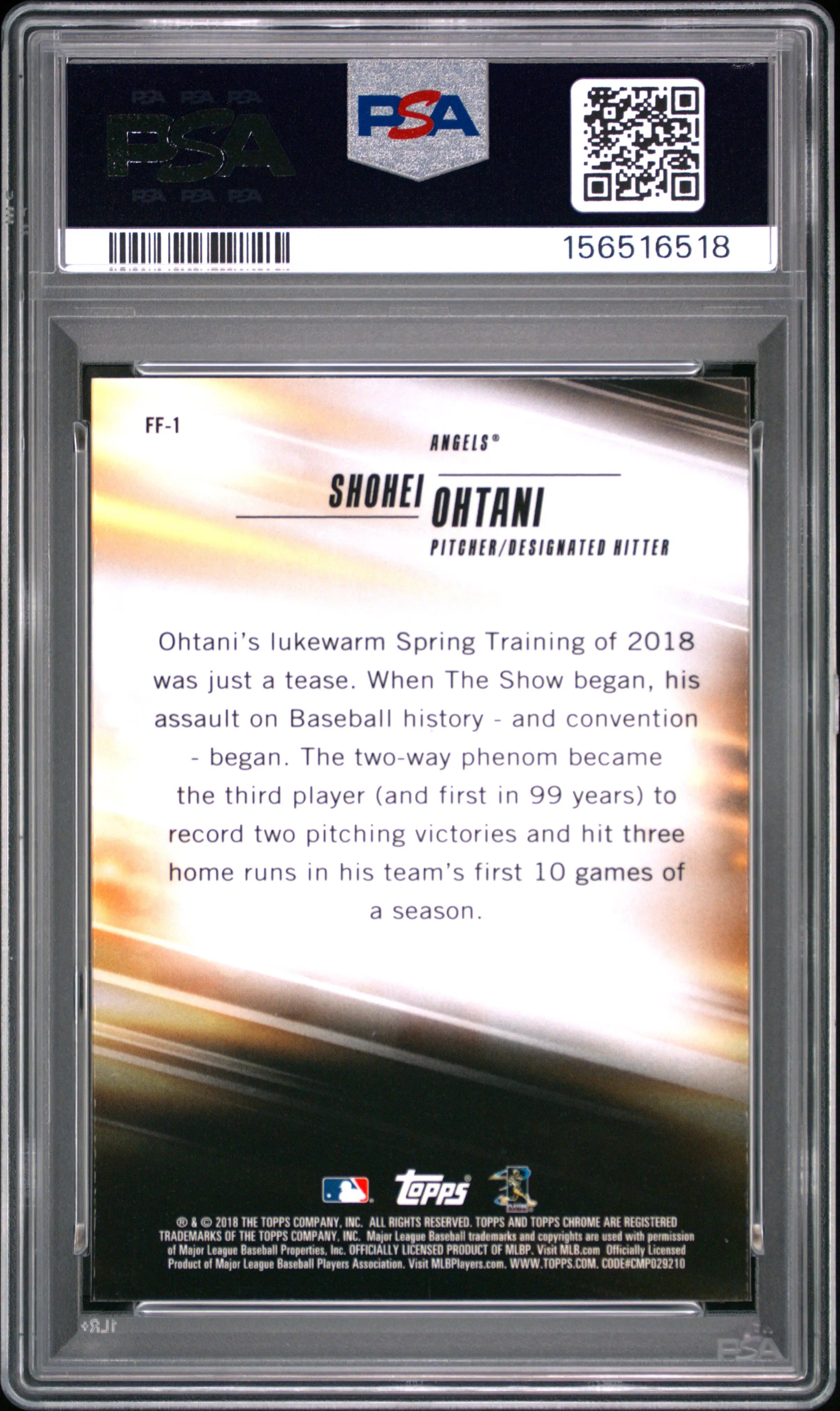2018 Topps Chrome Freshman Flash Rookie Shohei Ohtani RC PSA 10 