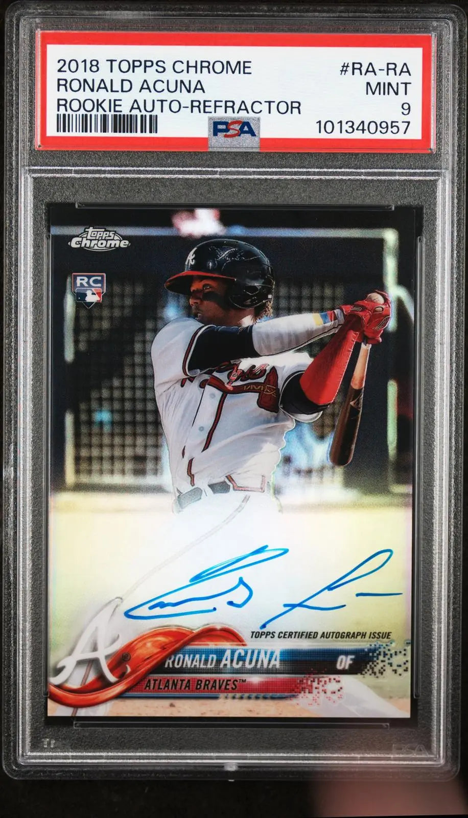 2018 Topps Chrome Rookie Autograph Ronald Acuna RC Auto Refractor /499 PSA 9 