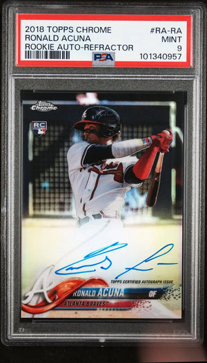 2018 Topps Chrome Rookie Autograph Ronald Acuna RC Auto Refractor /499 PSA 9 