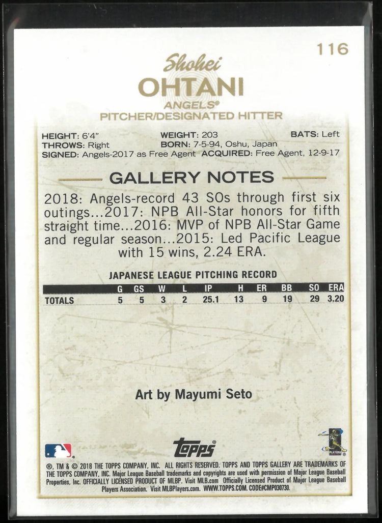 2018 Topps Gallery Rookie Shohei Ohtani RC 