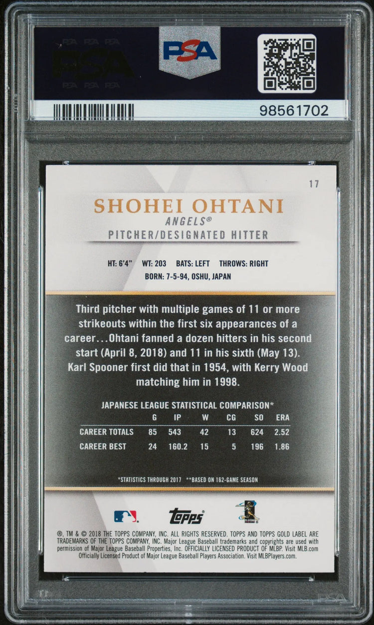 2018 Topps Gold Label Rookie Shohei Ohtani RC PSA 8 