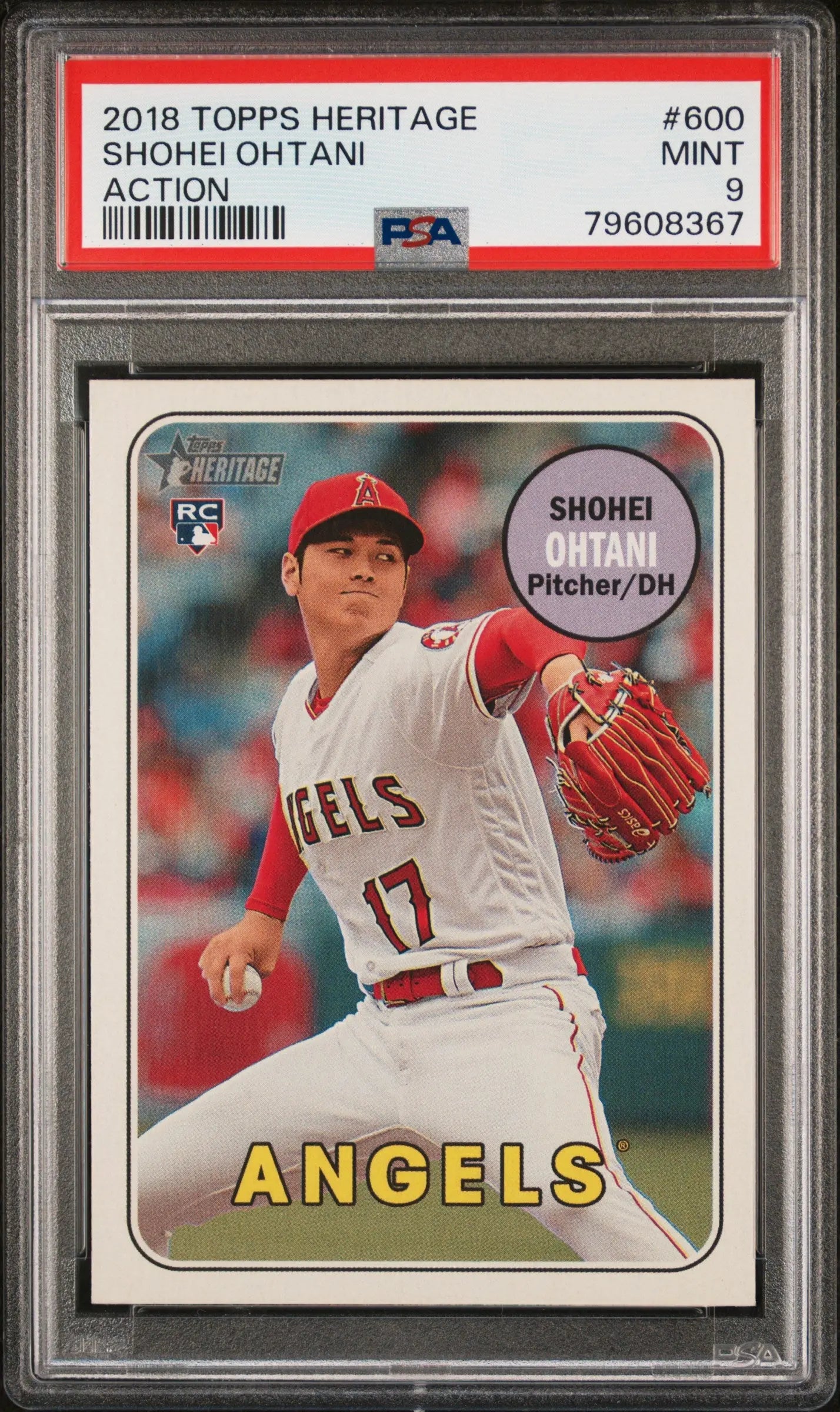 2018 Topps Heritage Baseball Shohei Ohtani RC Rookie #600 Action PSA 9 