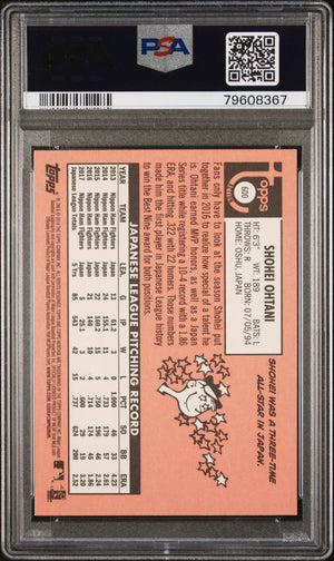 2018 Topps Heritage Baseball Shohei Ohtani RC Rookie #600 Action PSA 9 