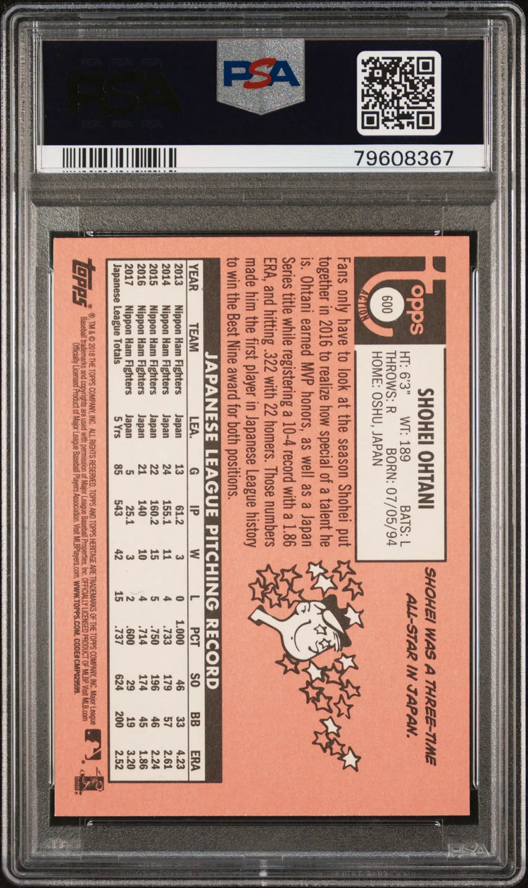 2018 Topps Heritage Baseball Shohei Ohtani RC Rookie #600 Action PSA 9 