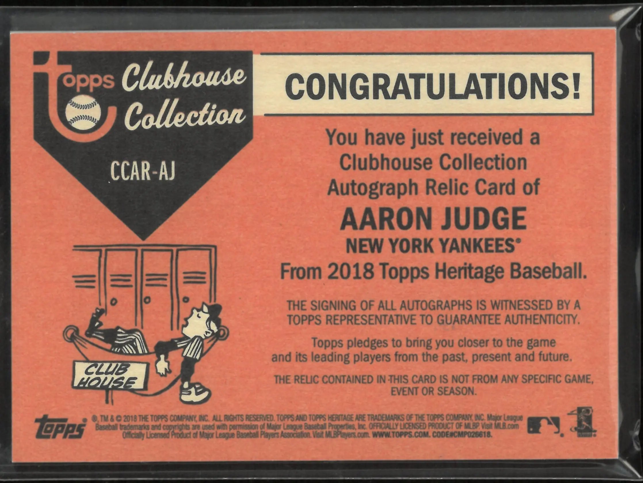 2018 Topps Heritage Clubhouse Collection Aaron Judge Autograph Patch Auto /25 
