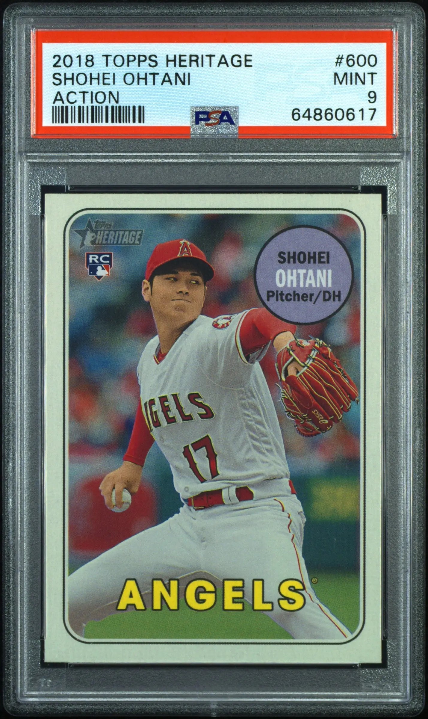 2018 Topps Heritage Rookie Shohei Ohtani Action RC PSA 9 