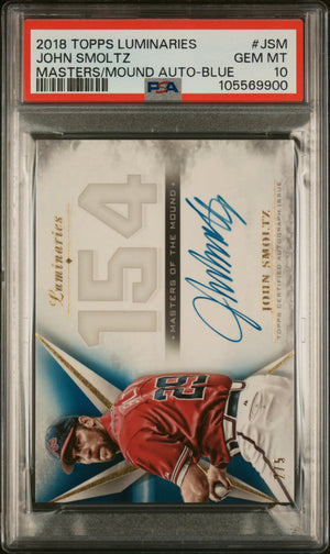 2018 Topps Luminaries Masters Of The Mound 154 Auto John Smoltz Blue PSA 10 /5 