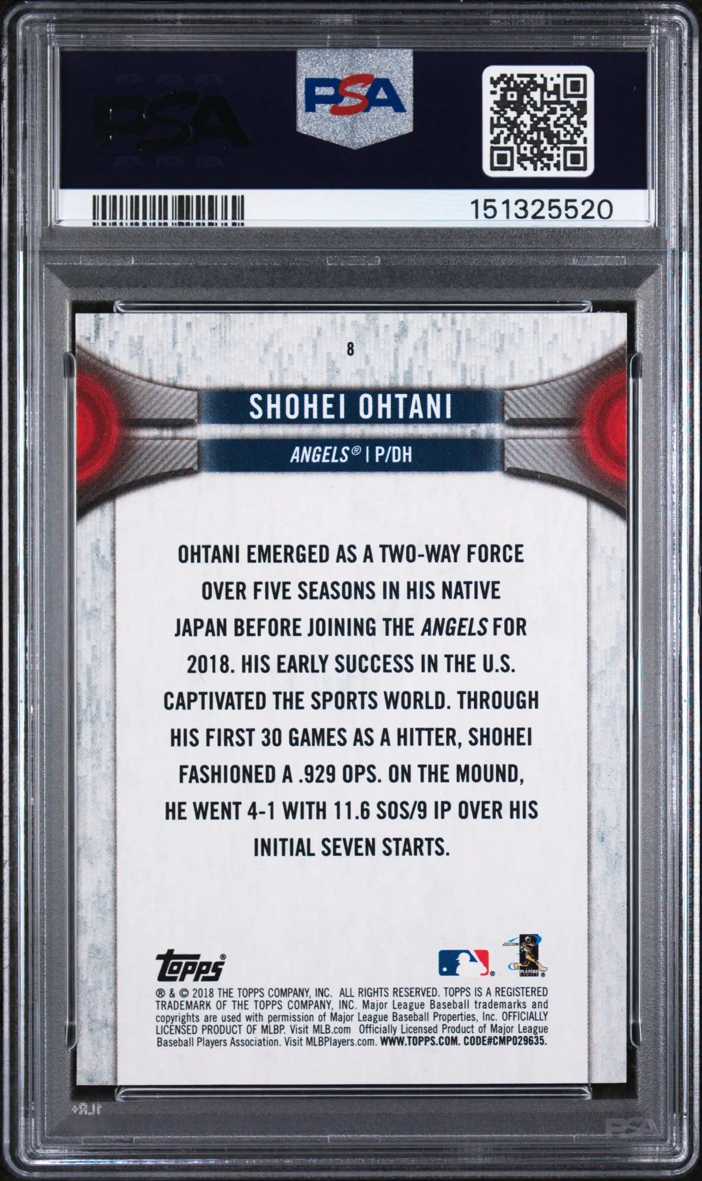 2018 Topps National Baseball Card Day Rookie Shohei Ohtani RC PSA 8 