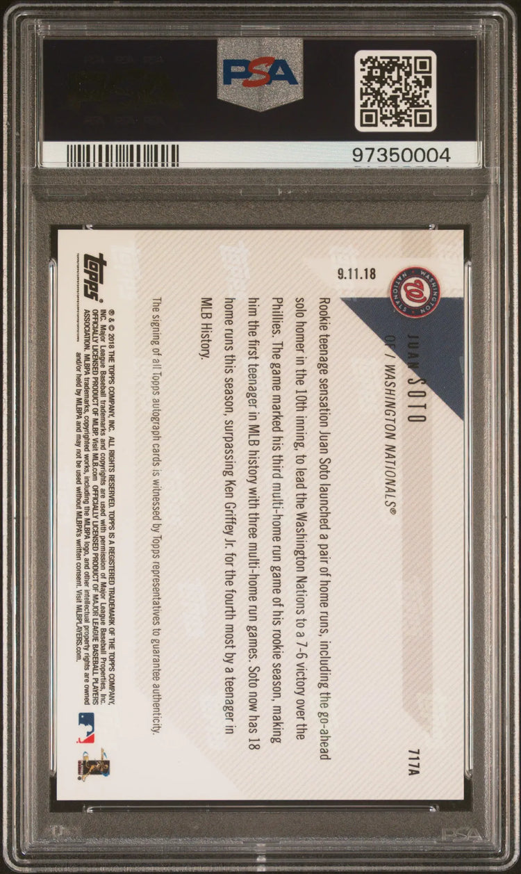 2018 Topps Now Rookie Juan Soto Autograph-Green /199 RCPSA 10 