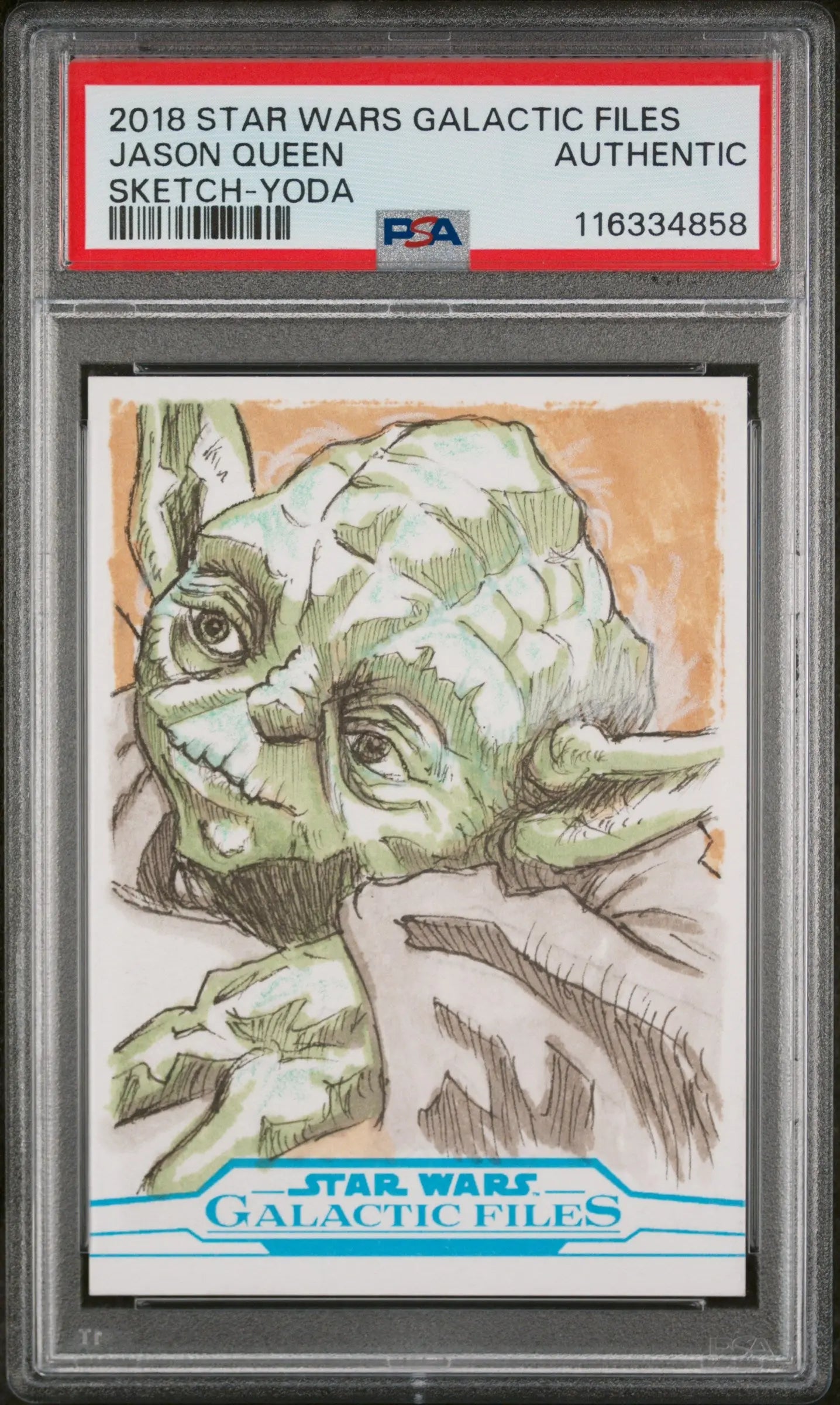 2018 Topps Star Wars Galactic Files Sketch Card Yoda Jason Queen PSA A 