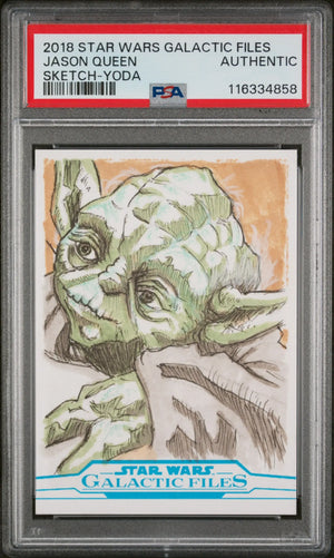 2018 Topps Star Wars Galactic Files Sketch Card Yoda Jason Queen PSA A 