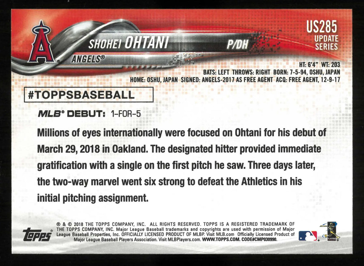 2018 Topps Update Rookie Debut Shohei Ohtani RC 