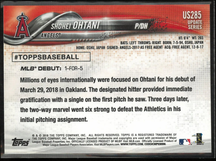 2018 Topps Update Shohei Ohtani Rookie Debut 