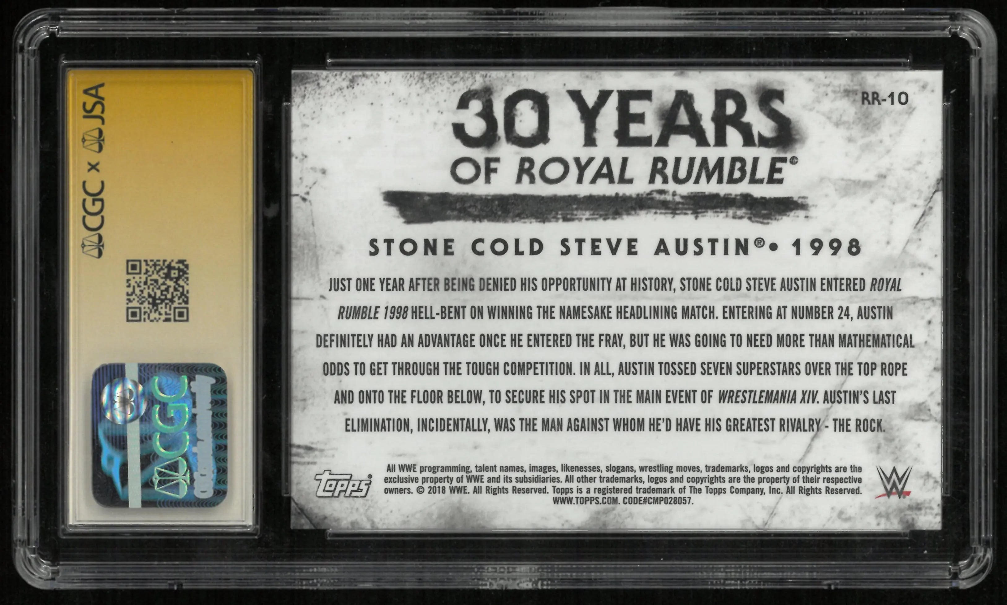 2018 Topps WWE Undisputed Stone Cold Steve Austin 30yrs Of Royal Rumble In Person CGC Authentic 