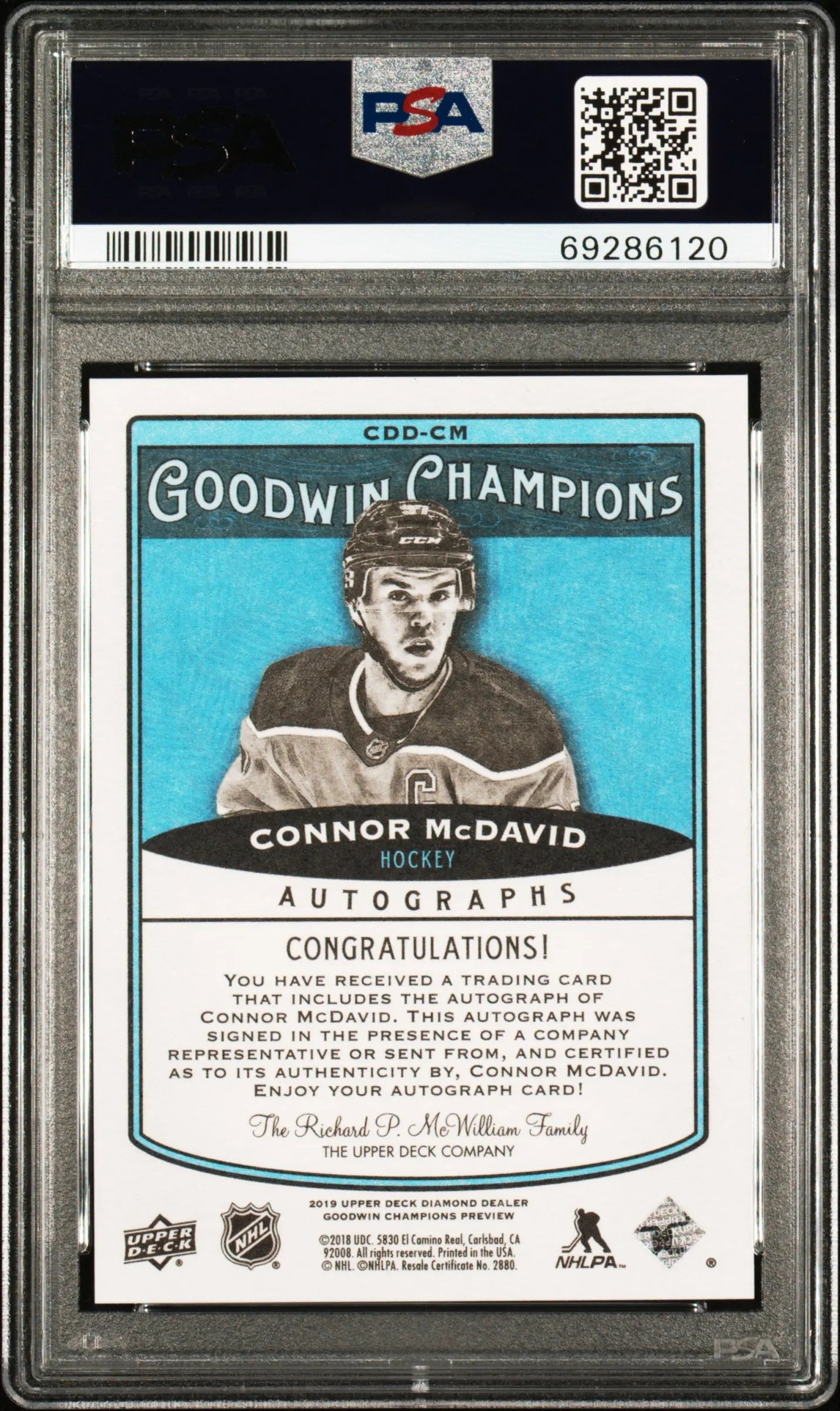 2018 UD CDD Conference Goodwin Champions Autograph Connor McDavid Auto PSA 10 