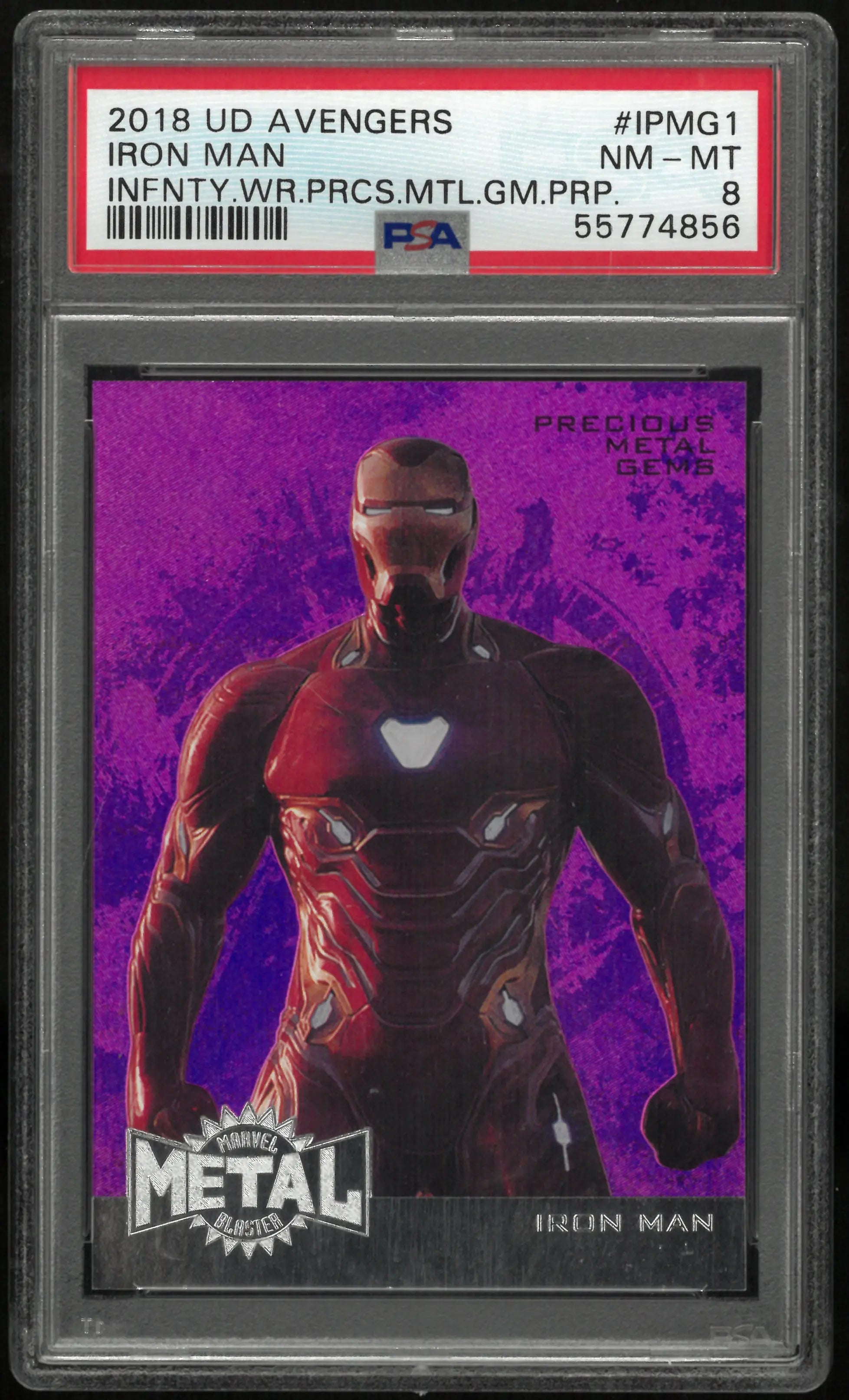 2018 Upper Deck Avengers Infinity War Precious Metal Gems Purple Iron Man PSA 8 