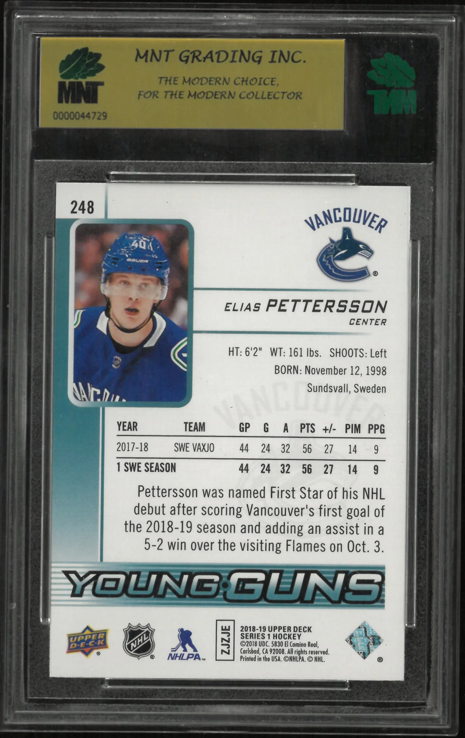 2018 Upper Deck National Hockey Card Day America Elias Pettersson #248 MNT 9.5 