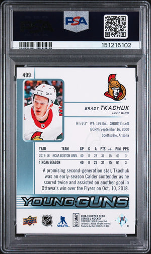 2018 Upper Deck Series 2 Young Guns Rookie Brady Tkachuk RC PSA 9 