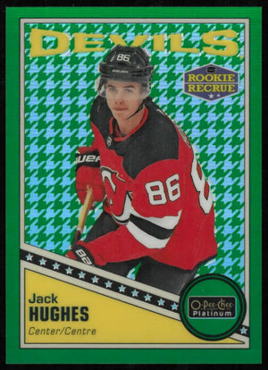 2019-20 O-Pee-Chee Platinum Rookie Jack Hughes Green Houndstooth /15 RC 
