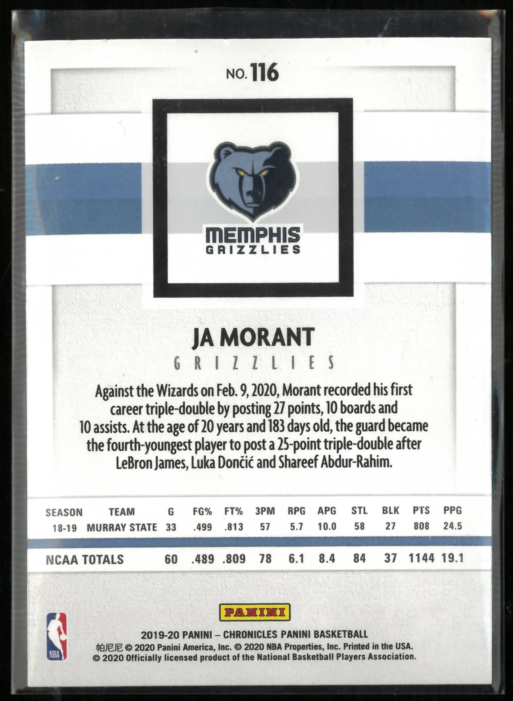 2019-20 Panini Chronicles Ja Morant Rookie RC 