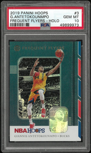 2019-20 Panini Hoops Frequent Flyers Giannis Antetokounmpo Holo PSA 10 