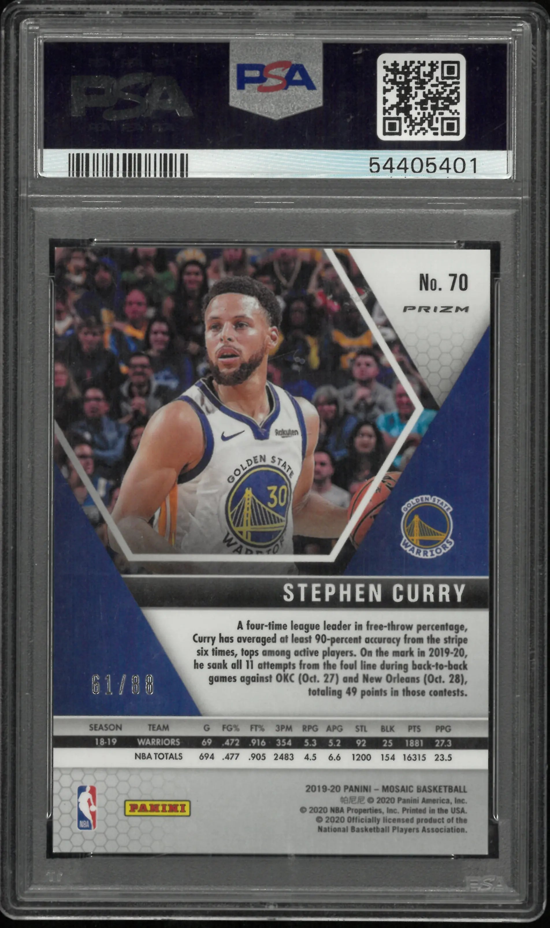 2019-20 Panini Mosaic Stephen Curry Fusion Red Choice /88 PSA 10 