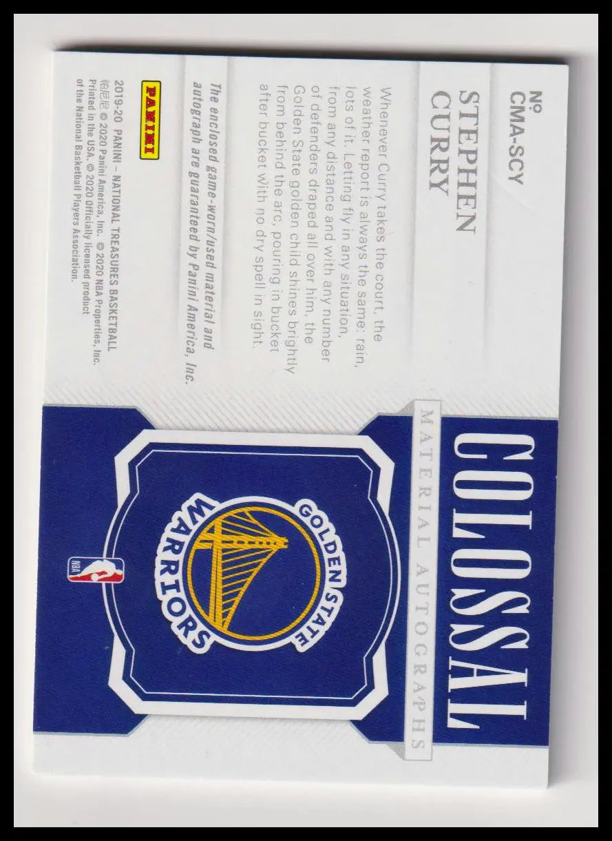 2019-20 Panini National Treasures Colossal Patch Autograph Steph Curry Auto /25 