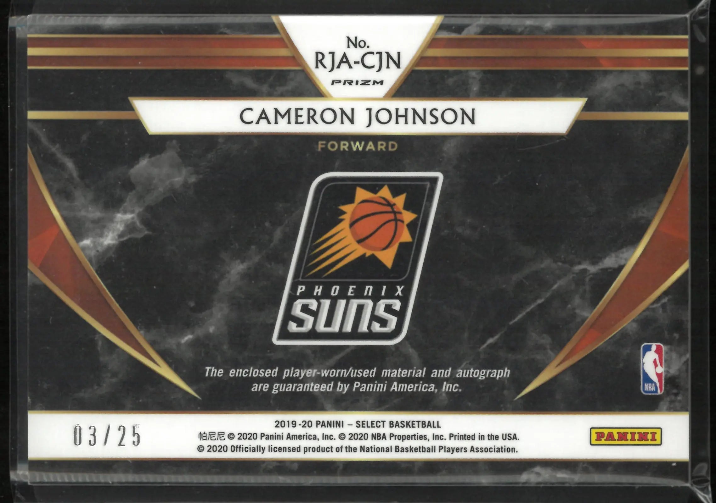 2019-20 Panini Select Rookie Patch Autograph Cameron Johnson Tie Die /25 RC 