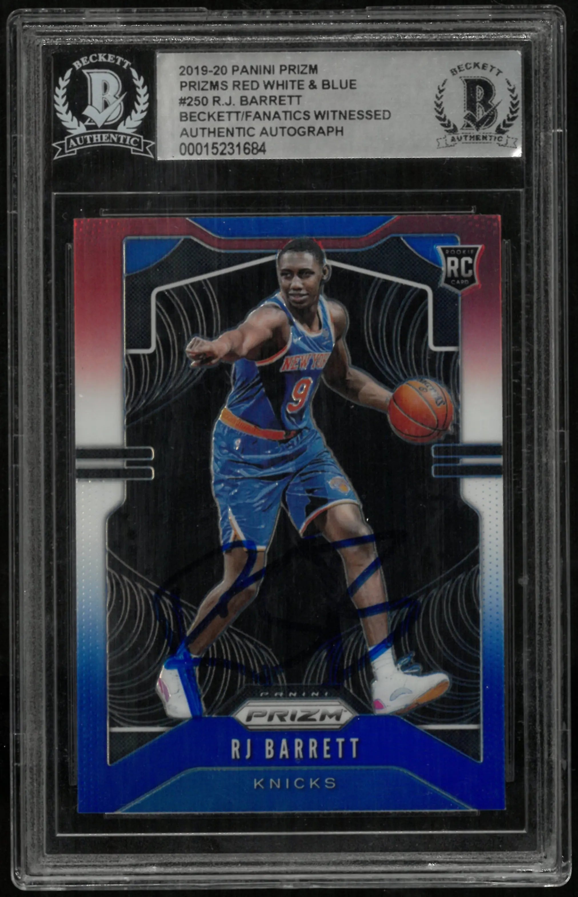 2019-20 Prizm Basketball RJ Barrett RC Red White Blue In Person Auto BGS Authentic 