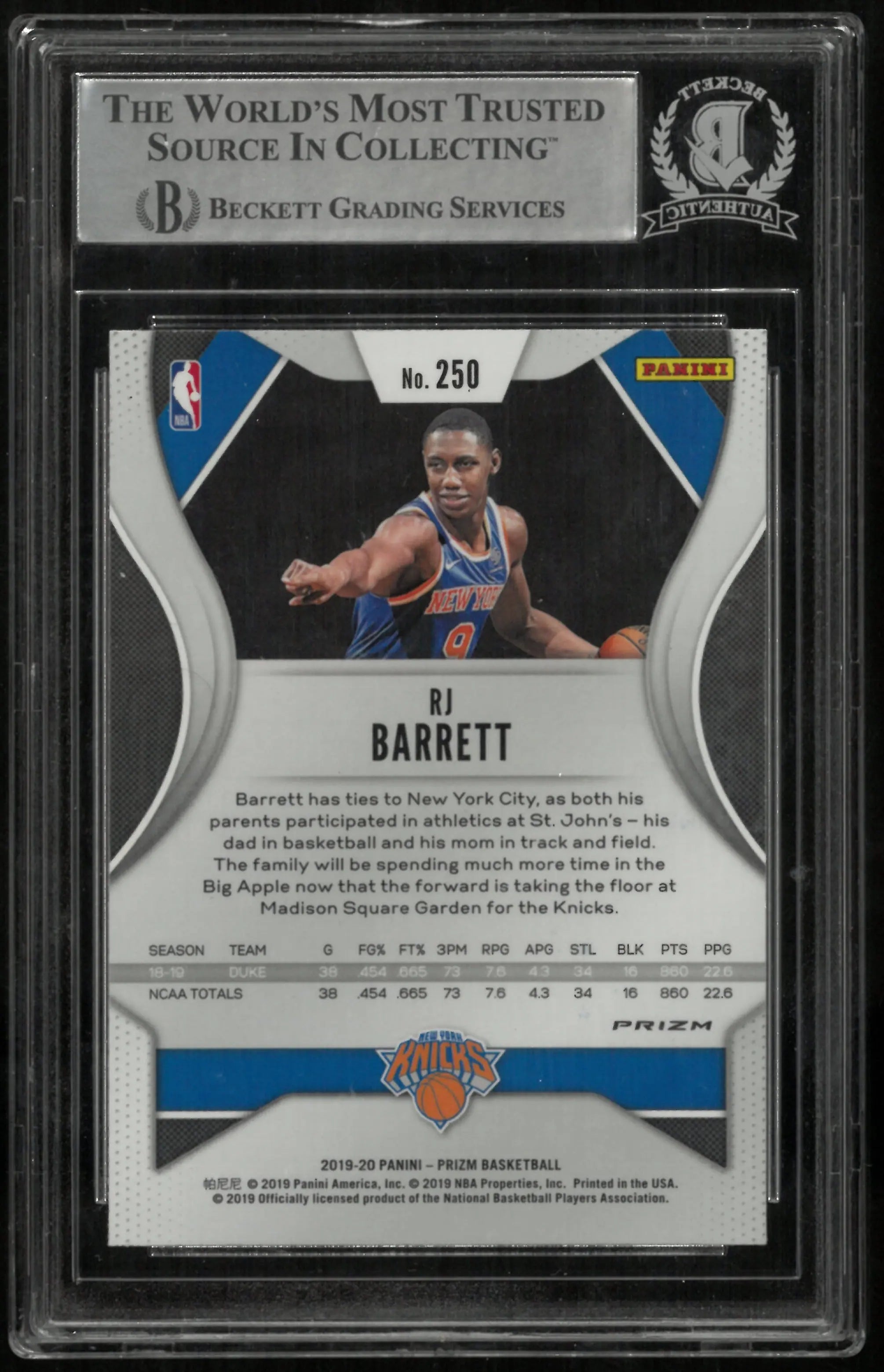 2019-20 Prizm Basketball RJ Barrett RC Red White Blue In Person Auto BGS Authentic 