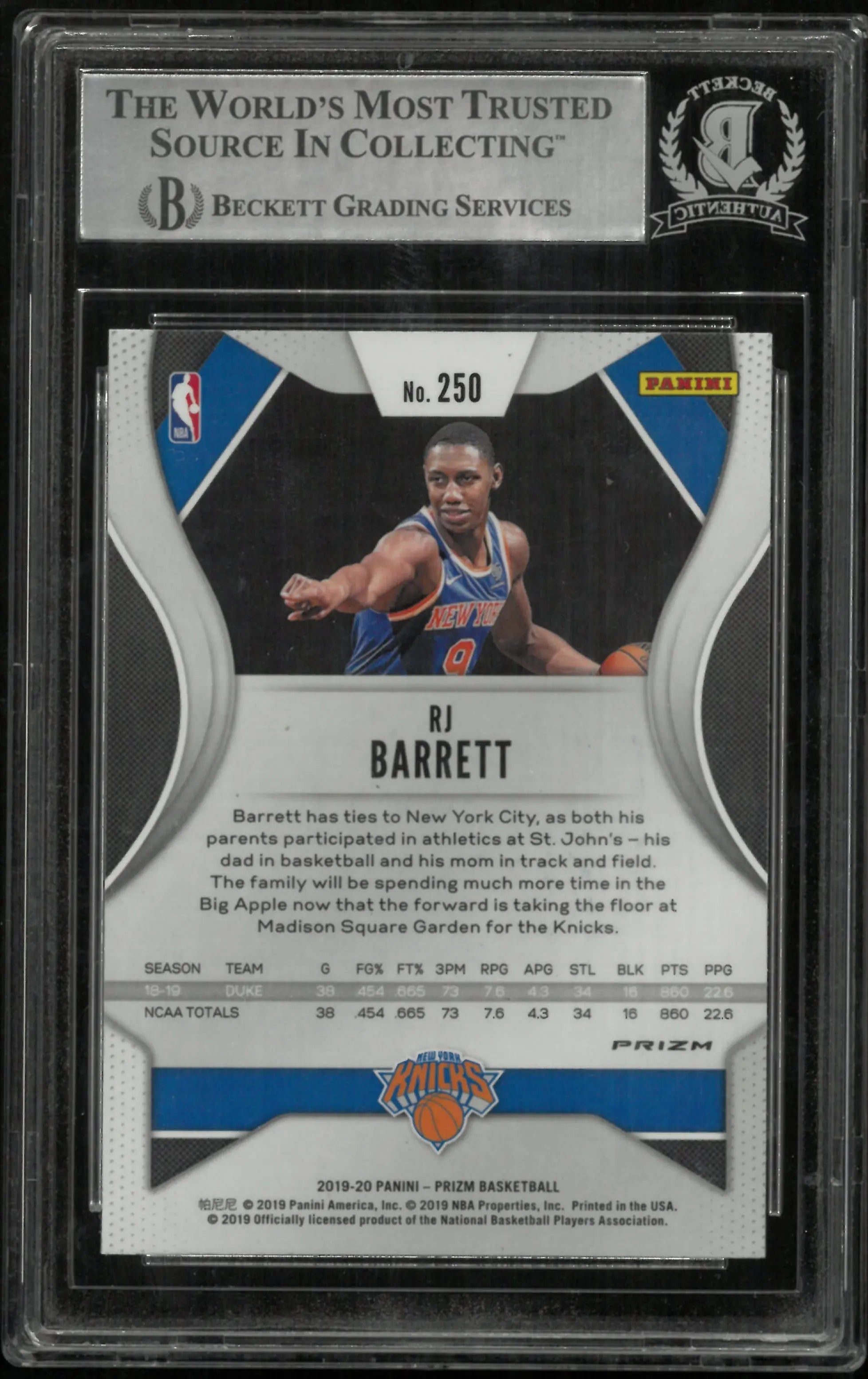 2019-20 Prizm Basketball RJ Barrett RC Red White Blue In Person Auto BGS Authentic 