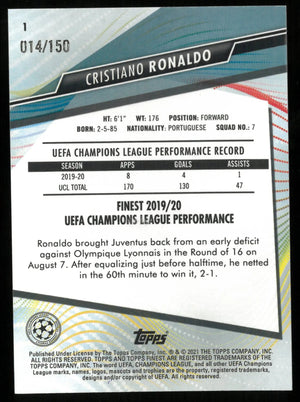 2019-20 Topps Finest Soccer Cristiano Ronaldo UEFA CL Blue Refractor /150 