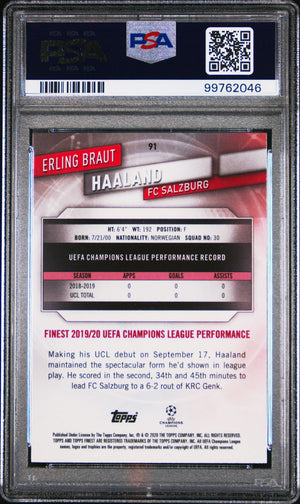 2019-20 Topps Finest UEFA Champions League Erling Braut Haaland #91 PSA 10 