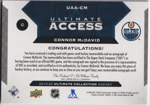 2019-20 UD UC Ultimate Access Autograph Connor McDavid Auto Copper Patch 25/25 