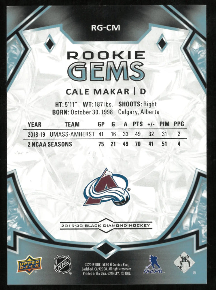 2019-20 Upper Deck Black Diamond RC Rookie Gems Cale Makar /99 