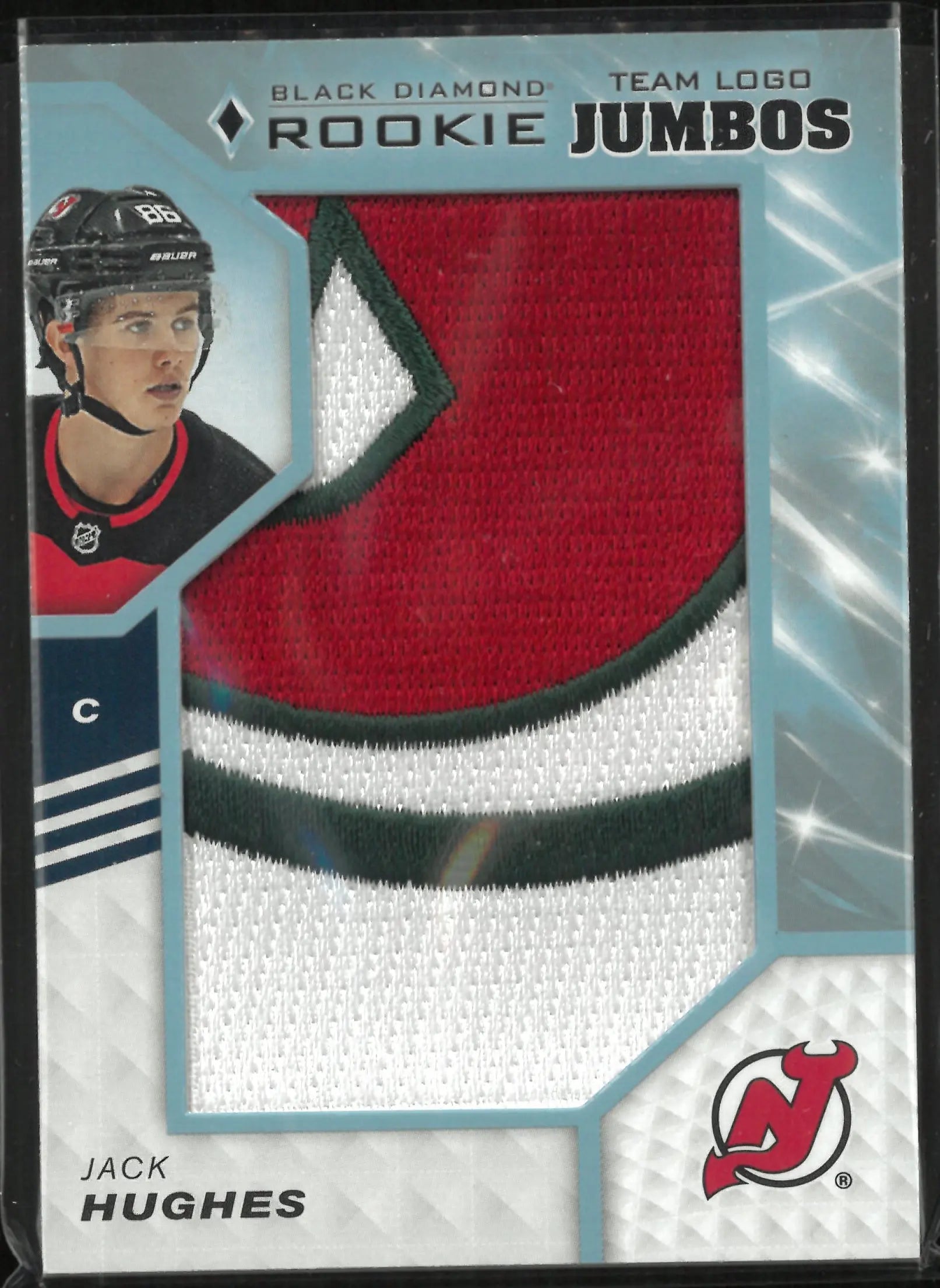 2019-20 Upper Deck Black Diamond Rookie Team Logo Jumbos Jack Hughes RC 