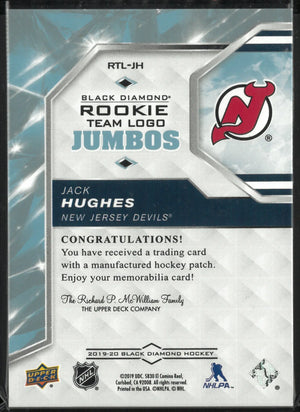 2019-20 Upper Deck Black Diamond Rookie Team Logo Jumbos Jack Hughes RC 