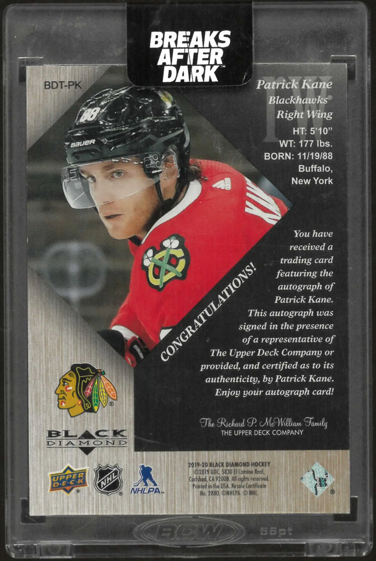 2019-20 Upper Deck Black Diamond Tribute Autograph Patrick Kane Auto /25 