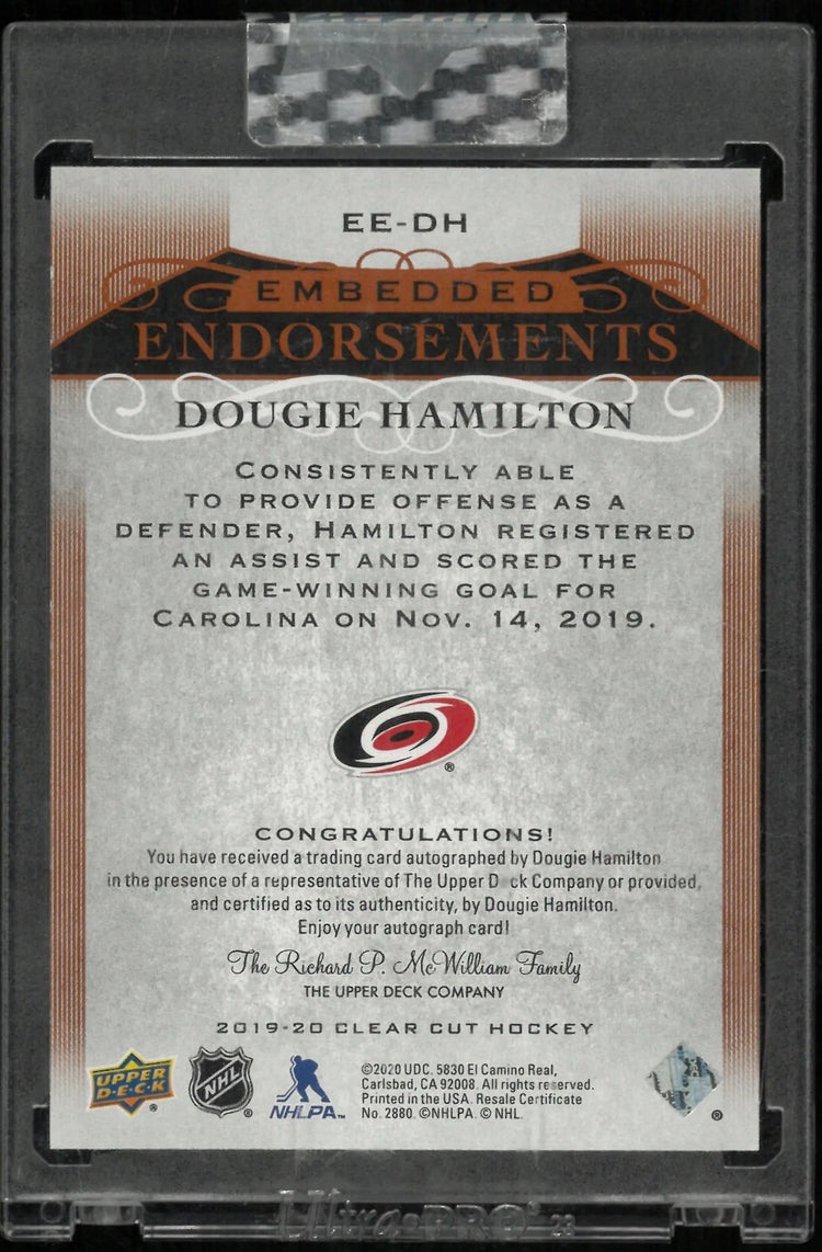 2019-20 Upper Deck Clear Cut Hockey Embedded Endorsements Auto Dougie Hamilton 3/3 