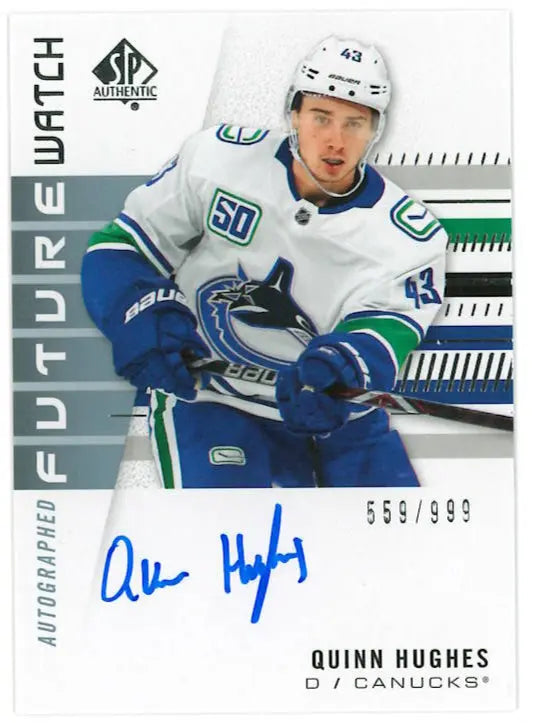 2019-20 Upper Deck SP Authentic Future Watch Rookie Autograph Quinn Hughes /999 